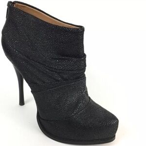 5|48 Black Textured Leather Platform Ankle Booties Stiletto Heel Size 7.5